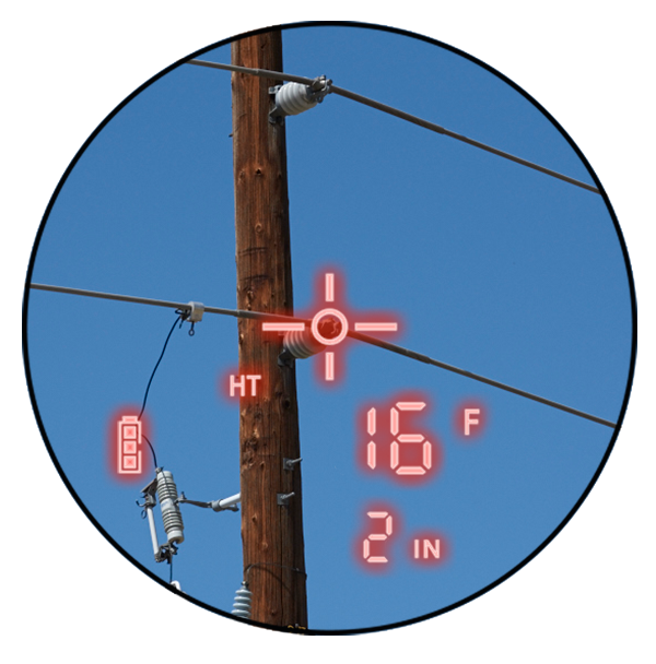Scope shot of utility pole with red HUD.